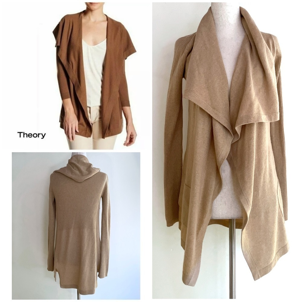 EUC Theory Maritza C Cashmere OATMEAL TAN Open Shawl Cardigan Sweater P